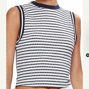 Ramy Brook Navy & Cream Pucker Knit Tank
